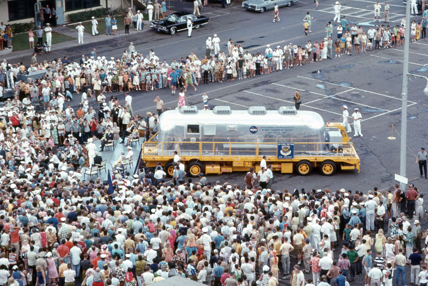 A large welcome celebration for the Apollo 11 astronauts
