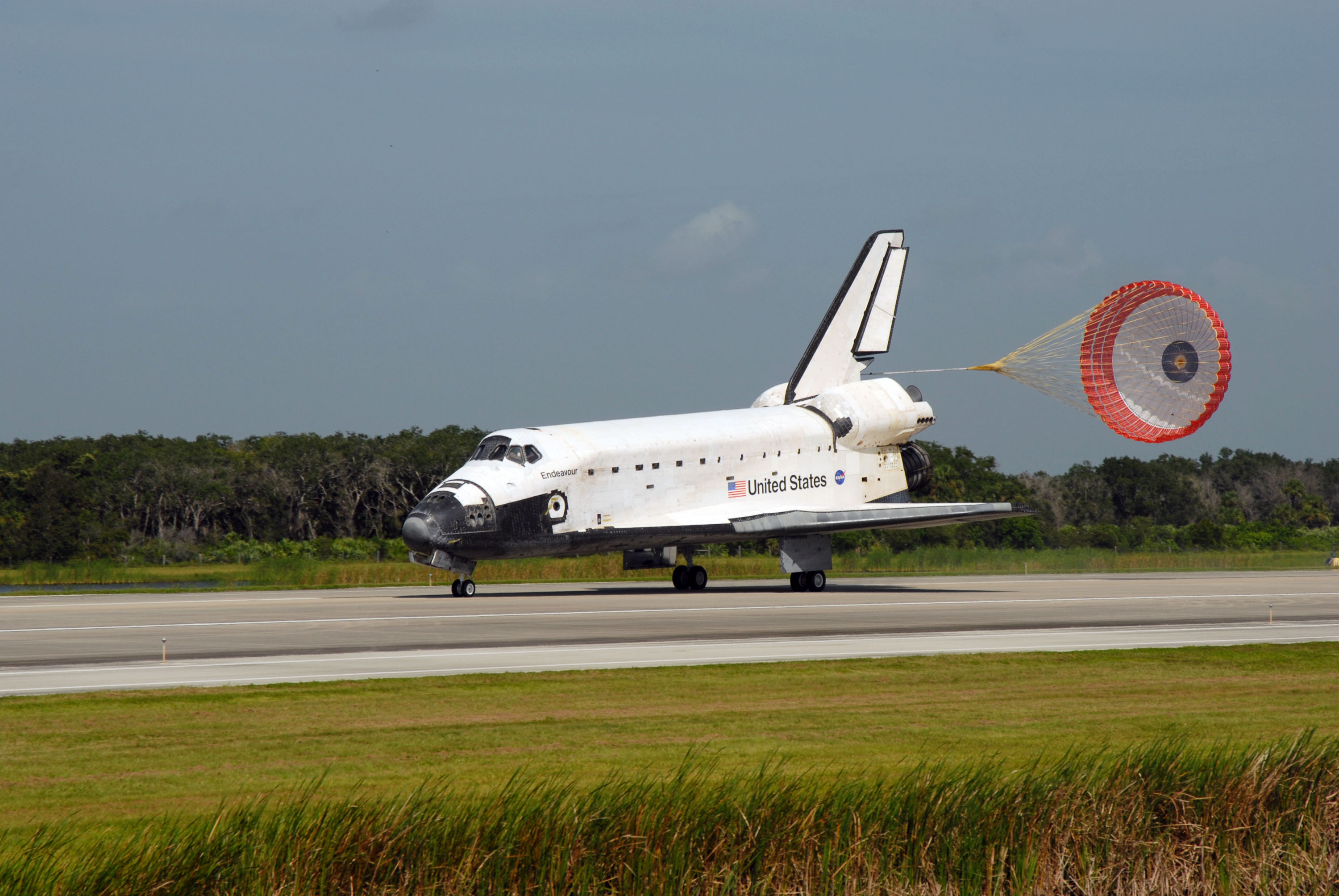 Endeavour touches down on the Shuttle Landing Facility at NASA's Kennedy Space Center in Florida