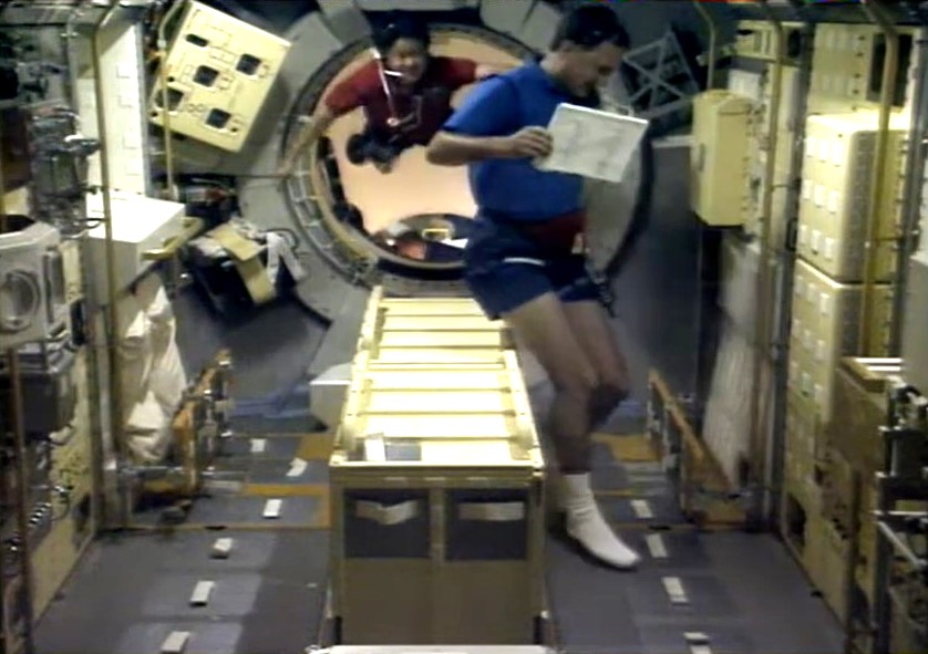 Hieb and Chiaki Mukai begin activating Spacelab and its experiments