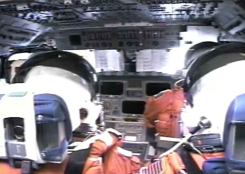 Still image from video recorded on the shuttle's flight deck during powered ascent