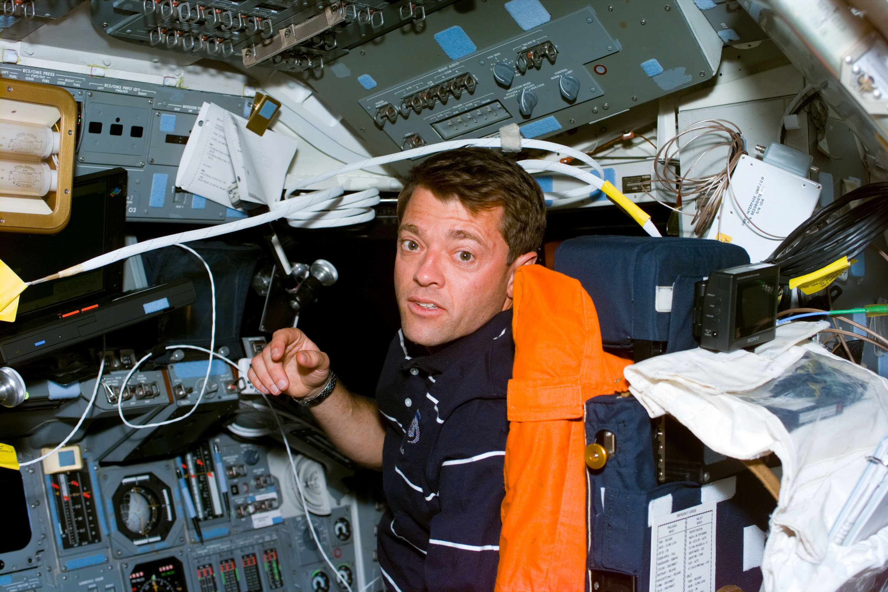 First time space flyer STS-93 Pilot Jeffrey S. Ashby, shortly after reaching space