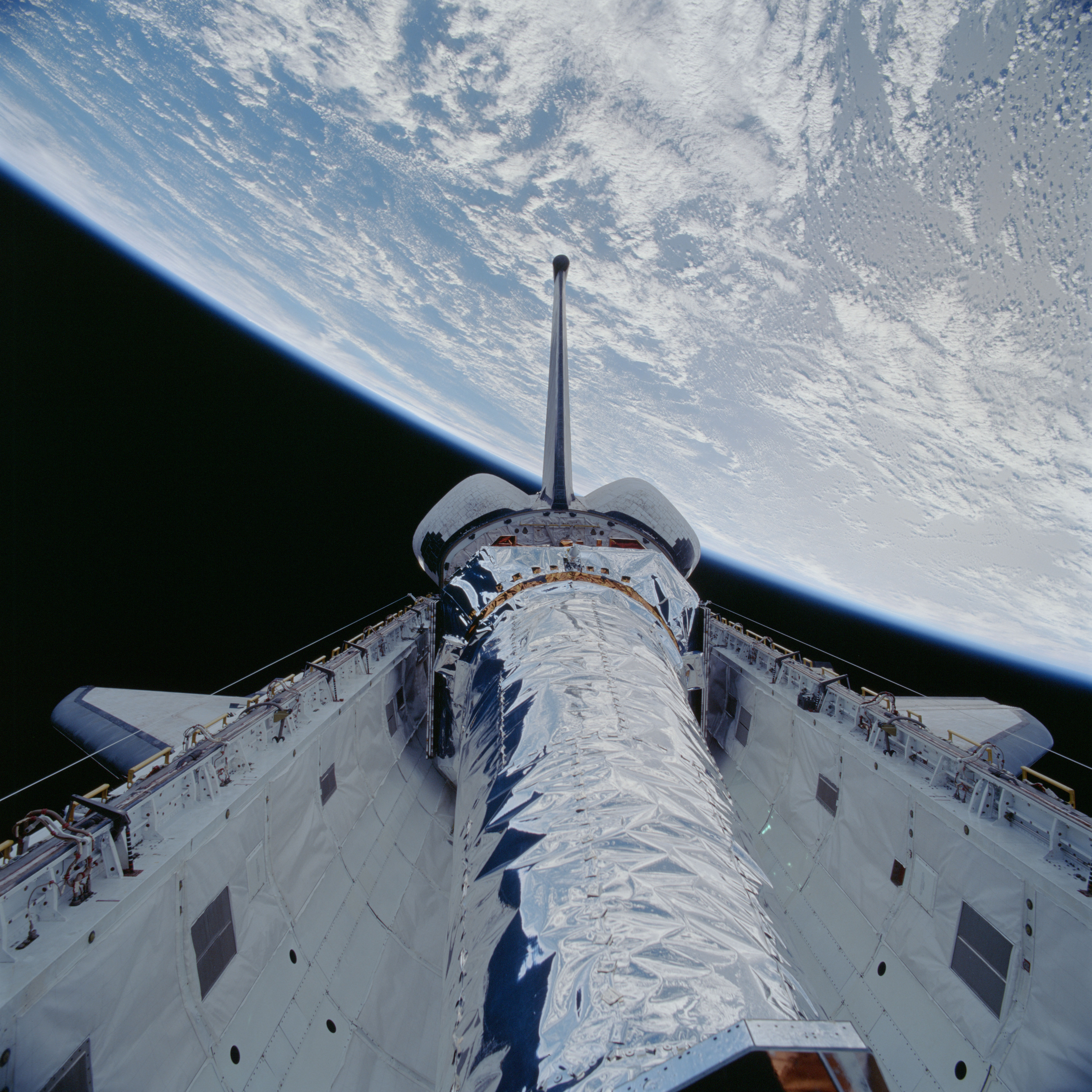 The Chandra X-ray Observatory in Columbia's payload bay shortly after reaching orbit