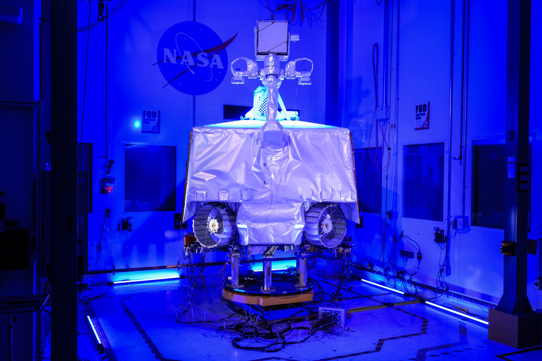 NASA's VIPER - short for the Volatiles Investigating Polar Exploration Rover - sits assembled inside the cleanroom at the agency's Johnson Space Center.