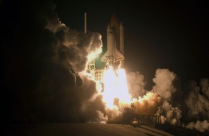 Against a black sky, the Space Shuttle Endeavour and its seven-member STS-126 crew head toward Earth orbit and a scheduled link-up with the International Space Station. Liftoff was on time at 7:55 p.m. (EST) on Nov. 14, 2008 from launch pad 39A at NASA's Kennedy Space Center. Credit: NASA