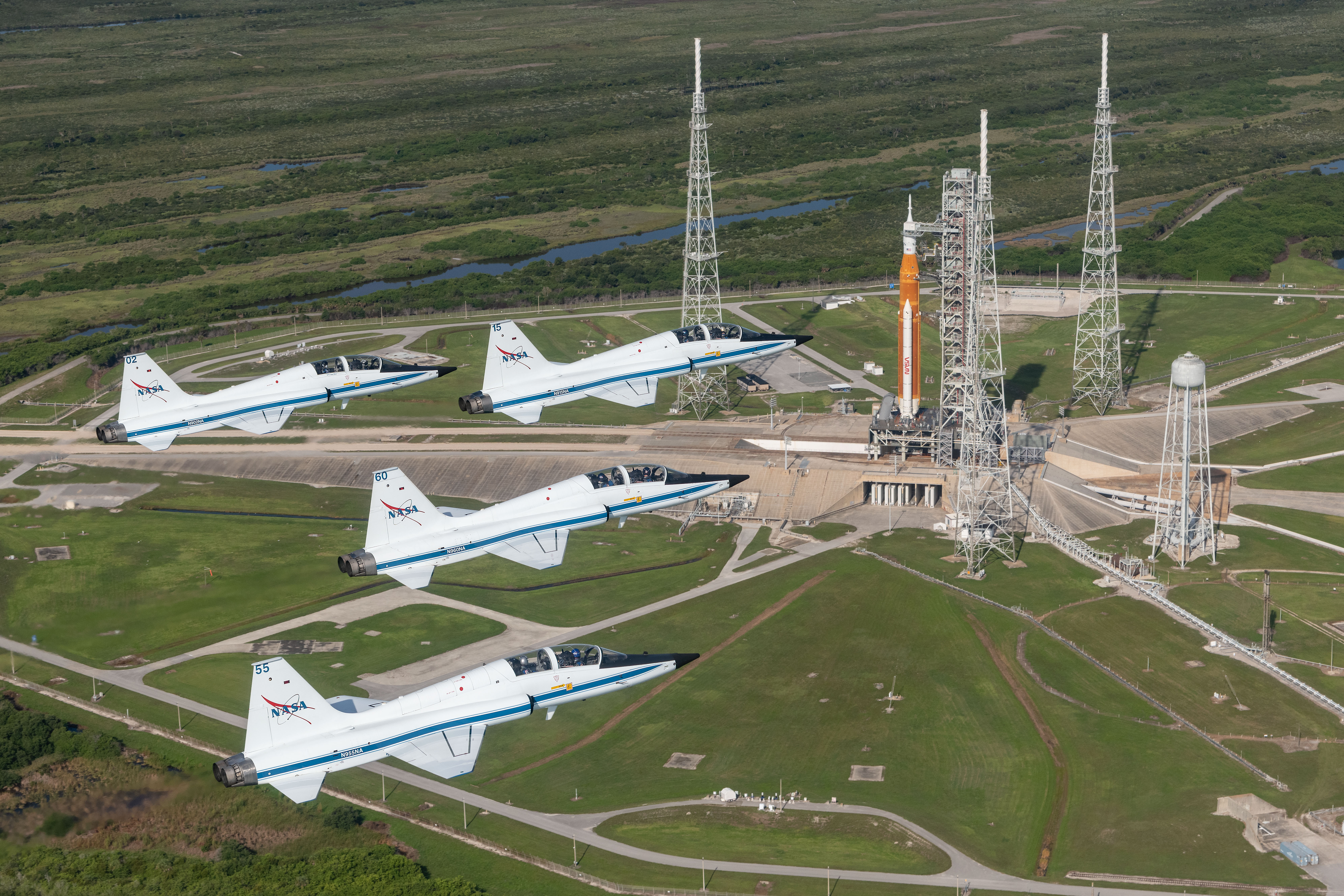 T-38 Flyover of Artemis I on Launch Pad