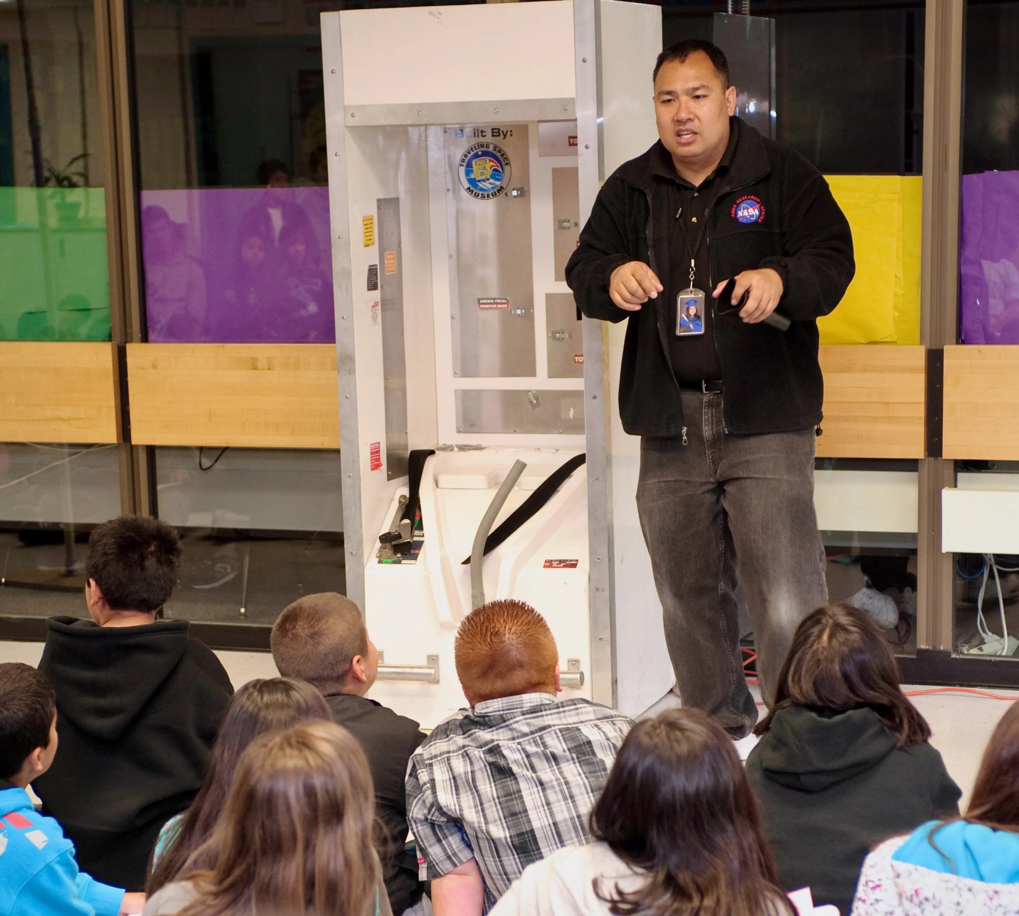 Jonas Dino speaks to students at the Cezar Chavez Middle School in Union City, California.