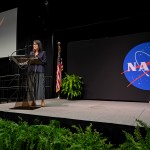 NASA Chief Financial Officer Margaret Vo Schaus speaks to audience members and honorees Aug. 15 during the 2023 Agency/Center Honor Awards at NASA’s Marshall Space Flight Center in Activities Building 4316. In all, 332 Marshall team members were awarded this year for their outstanding work and dedication to furthering the NASA mission, along with 97 teams.