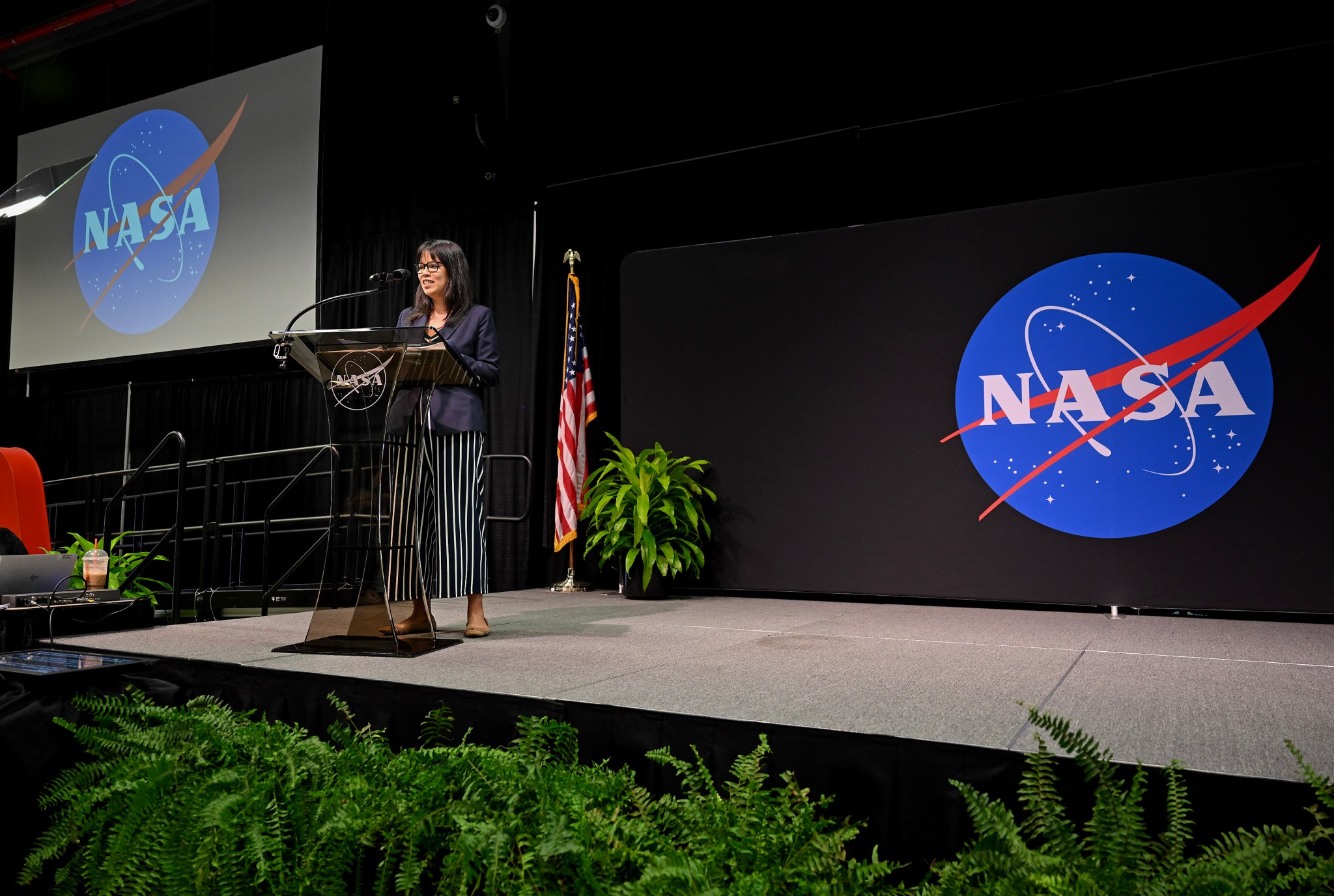 NASA Chief Financial Officer Margaret Vo Schaus speaks to audience members and honorees Aug. 15 during the 2023 Agency/Center Honor Awards at NASA’s Marshall Space Flight Center in Activities Building 4316. In all, 332 Marshall team members were awarded this year for their outstanding work and dedication to furthering the NASA mission, along with 97 teams.