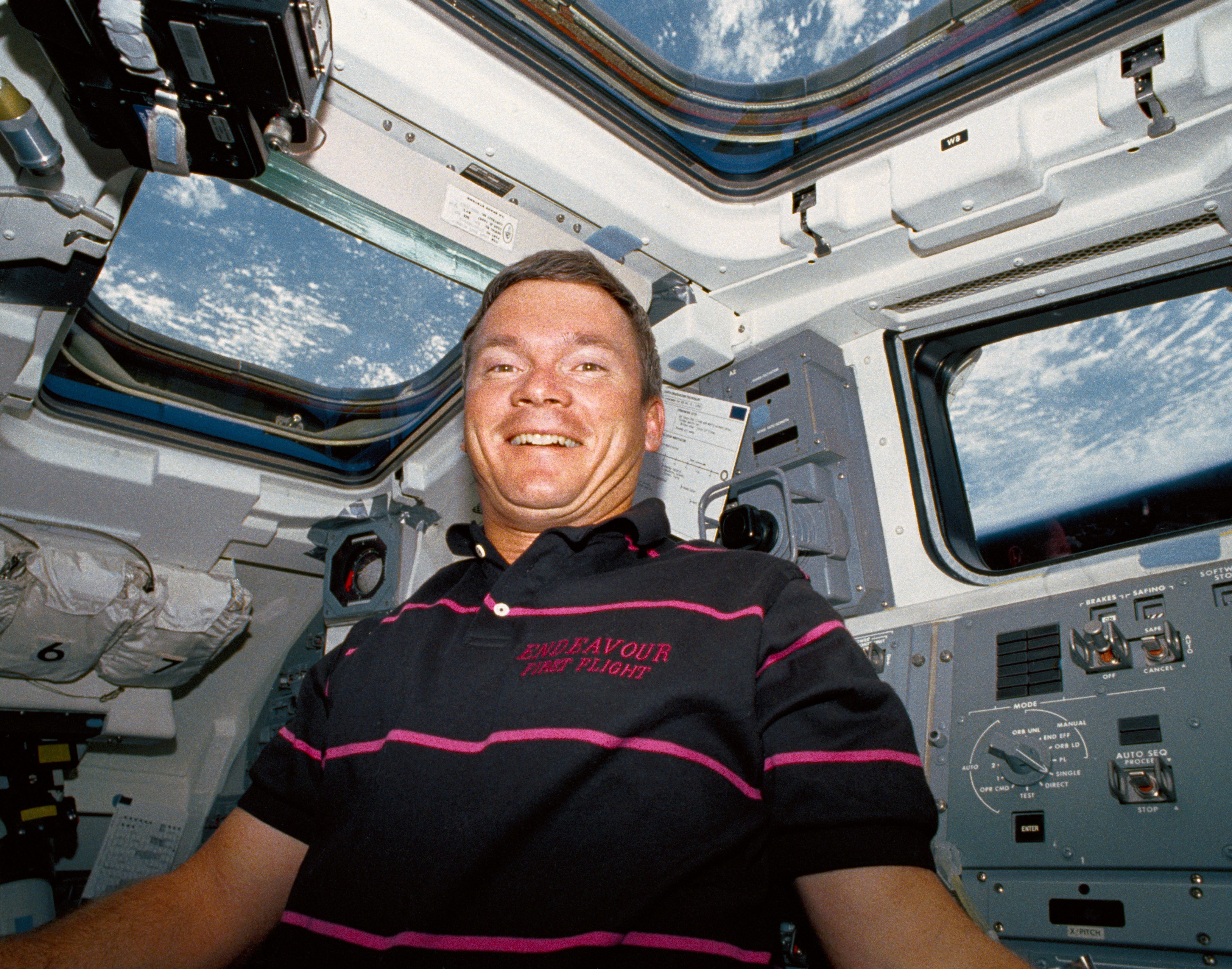 NASA Space Technology Melnick on the flight deck of Endeavour