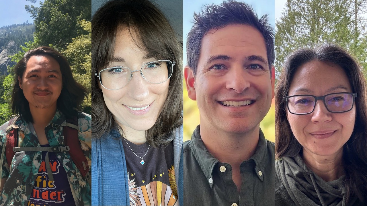 A collage of photos featuring 4 scientists who received the Star of the Month Award from the NASA Ames Science Directorate. Pictured left to right are the scientists Sangsavang Stevie Phothisane, Taryn Kavanagh, Andro Rios, and Hami E. Ray.