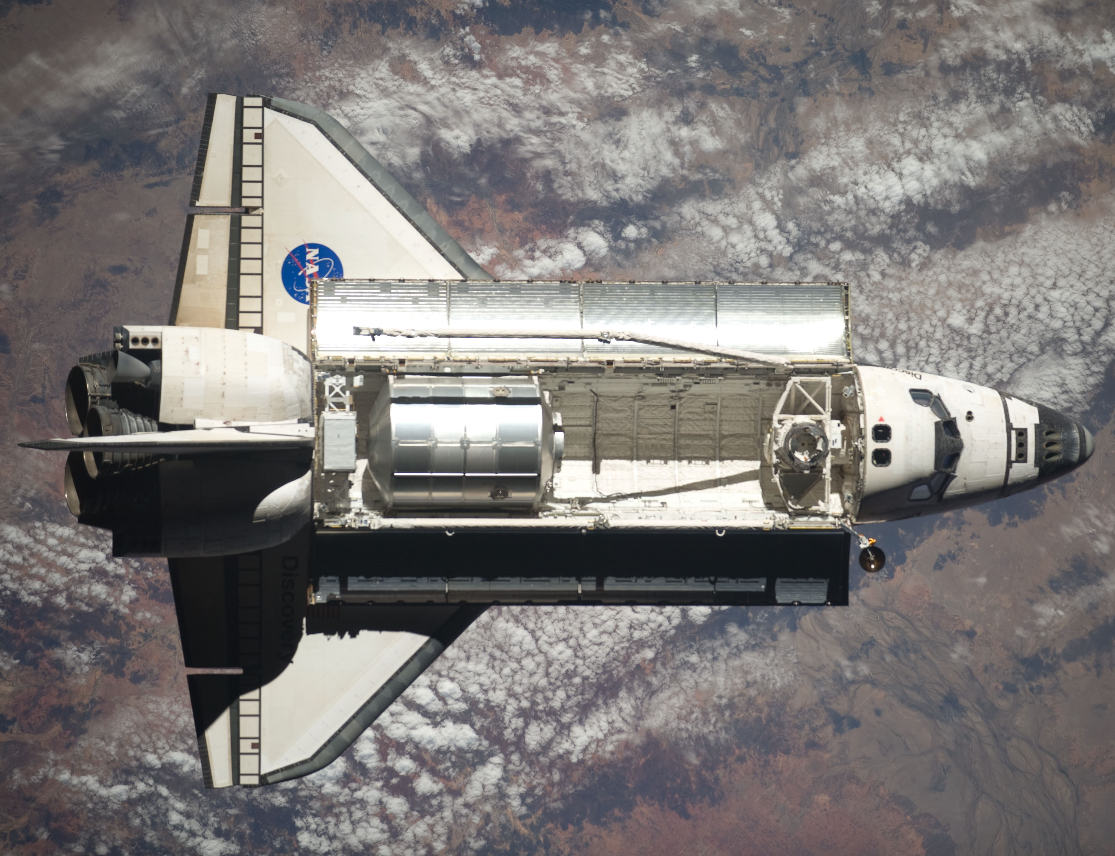 Discovery as seen from the space station during the rendezvous