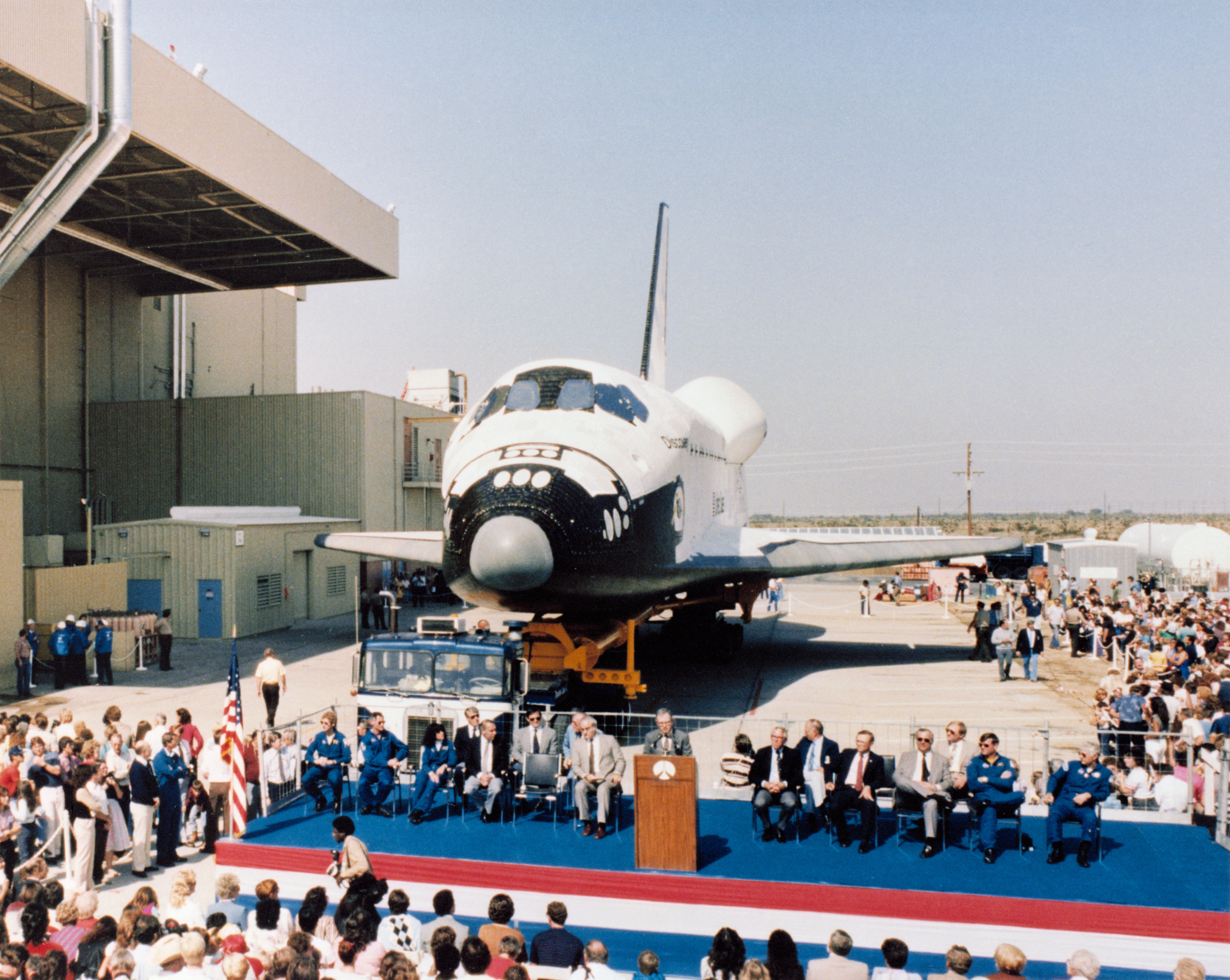 Space shuttle Discovery rolls out of Rockwell’s Palmdale, California, facility