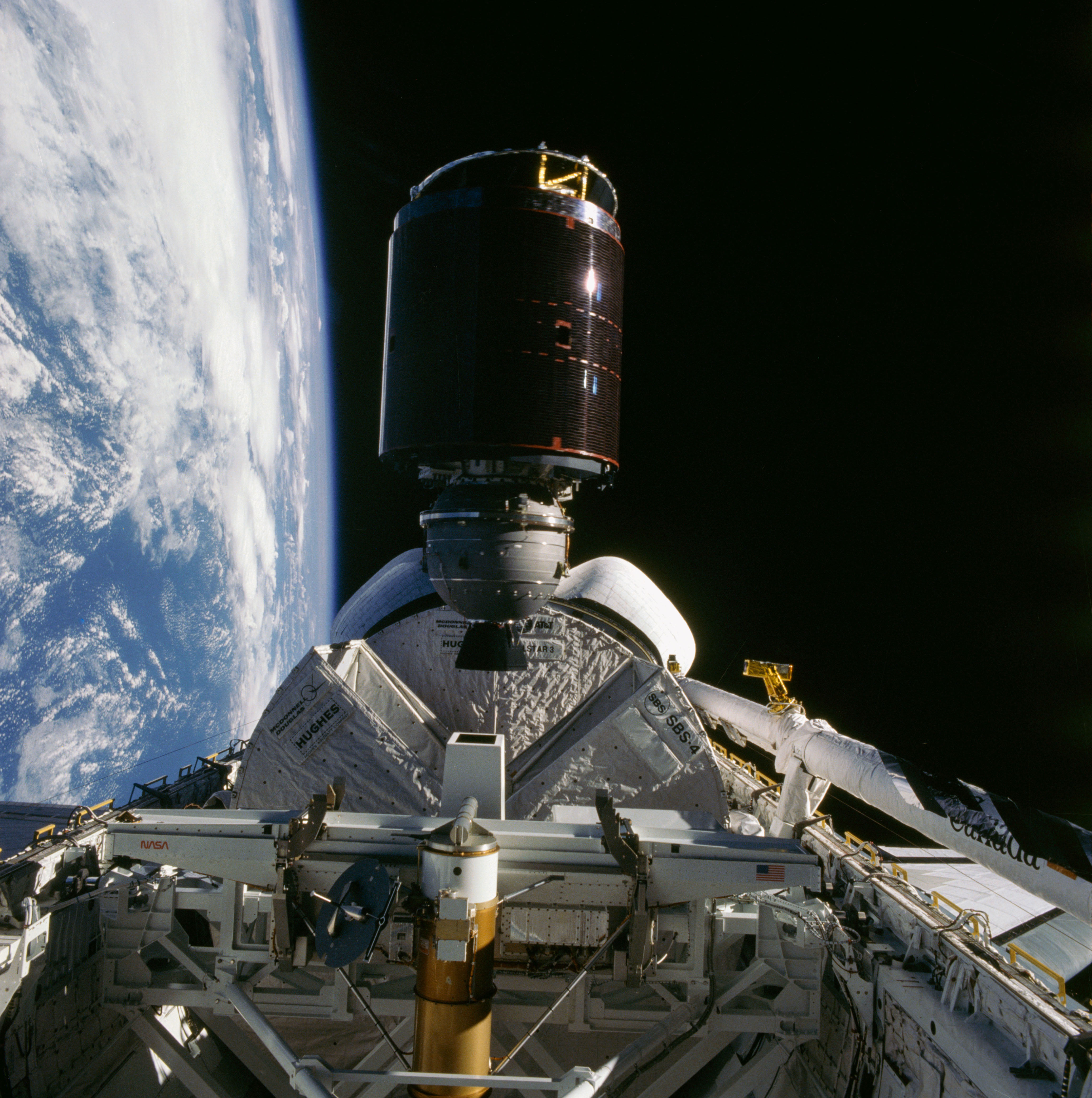 The deployment of the SBS-4 satellite during STS-41D