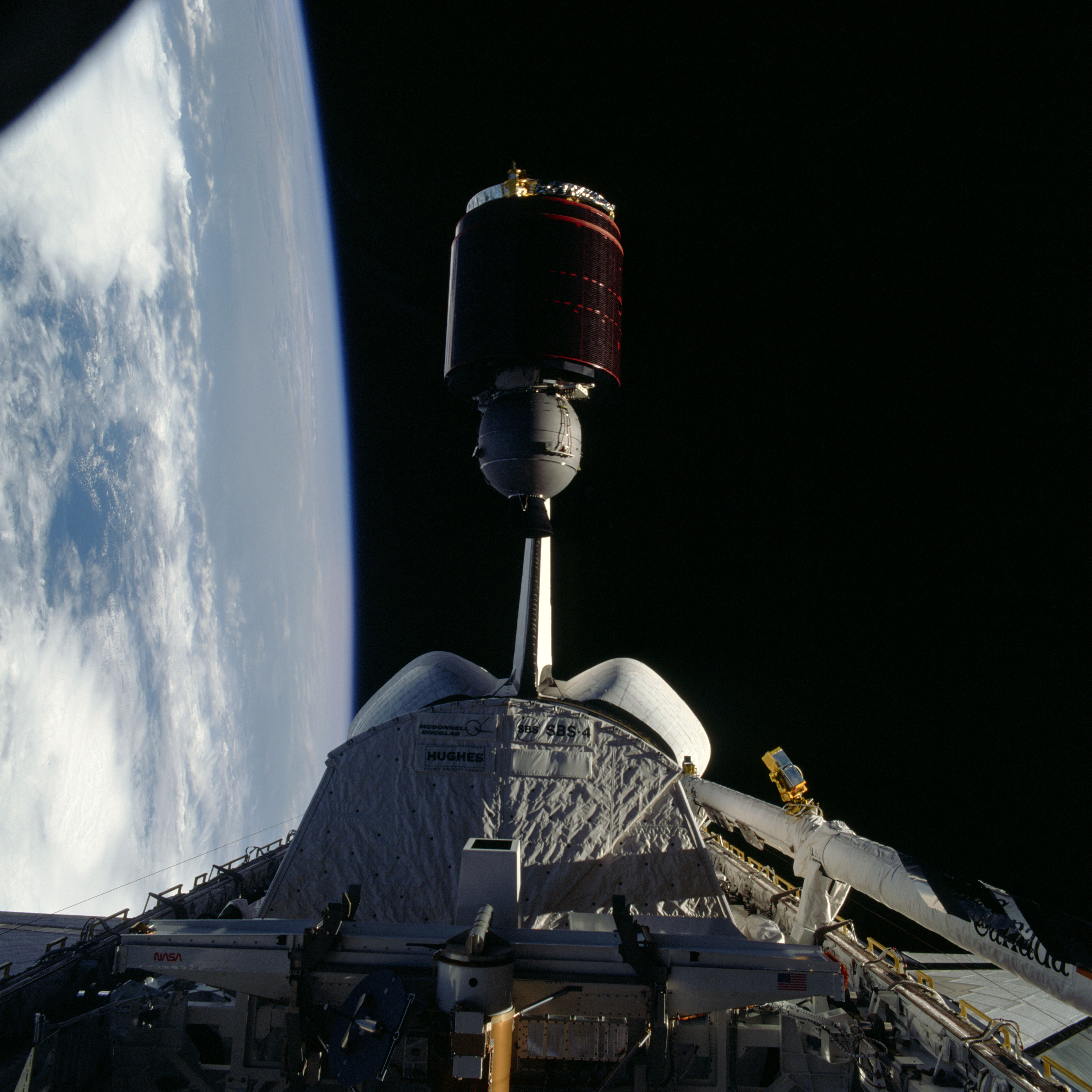 The deployment of the Telstar 3C satellite during STS-41D