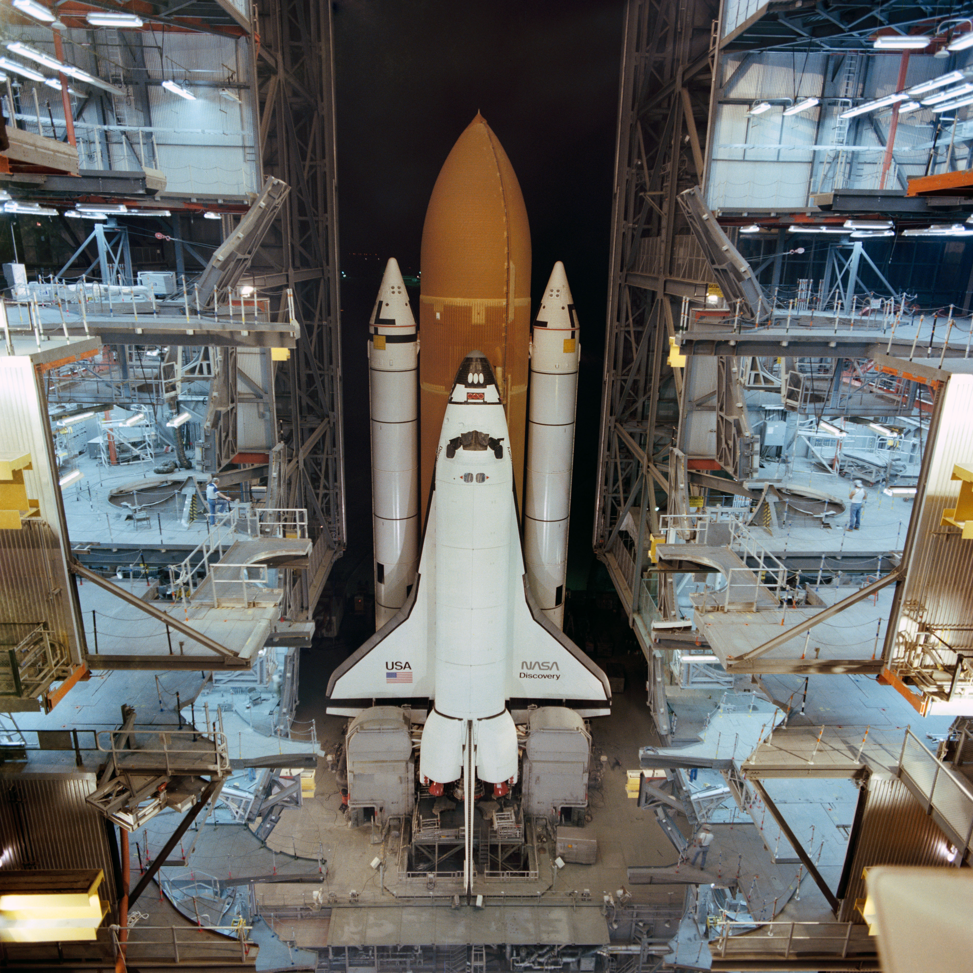 First rollout of Discovery from the Vehicle Assembly Building at NASA’s Kennedy Space Center in Florida