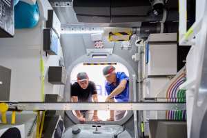 ESA astronaut Luca Parmitano is pictured at Thales Alenia Space during human-in-the-loop testing of the International Habitat, or I-Hab. Credit: ESA