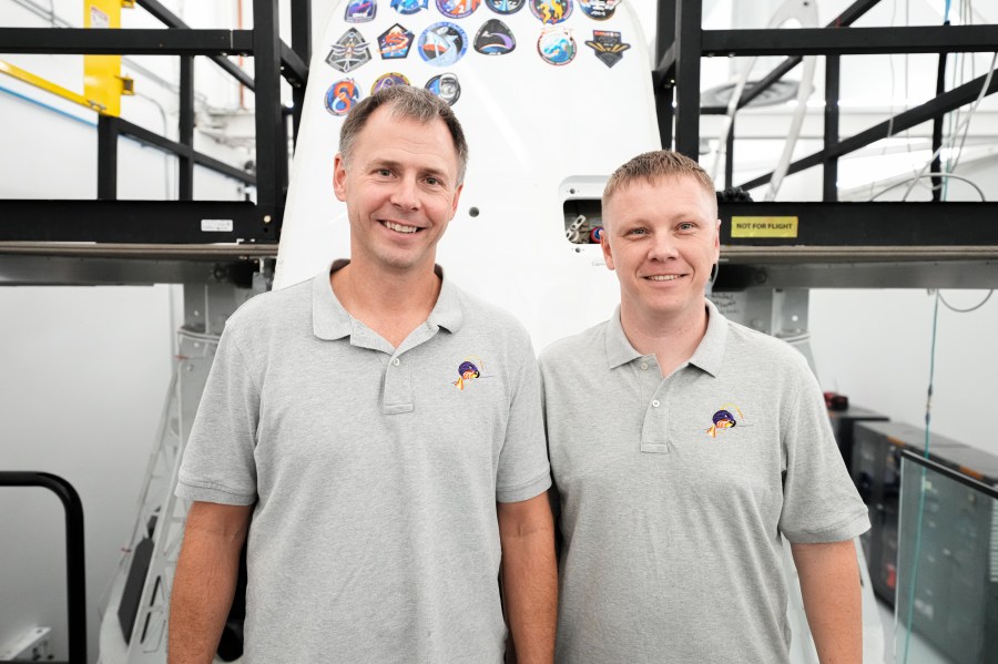 Image shows NASA's SpaceX Crew-9 astronaut Nick Hague and Roscosmos cosmonaut Aleksandr Gorbunov