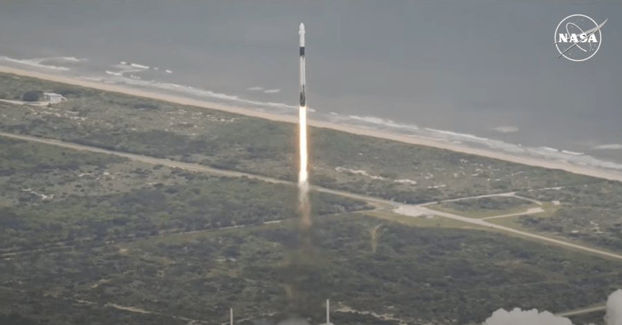 A SpaceX Falcon 9 rocket carrying the company's Dragon spacecraft lifts off on NASAâs SpaceX Crew-9 mission to the International Space Station with NASA astronaut Nick Hague and Roscosmos cosmonaut Aleksandr Gorbunov aboard Saturday, Sept. 28, 2024, from Space Launch Complex-40 at Cape Canaveral Space Force Station in Florida.