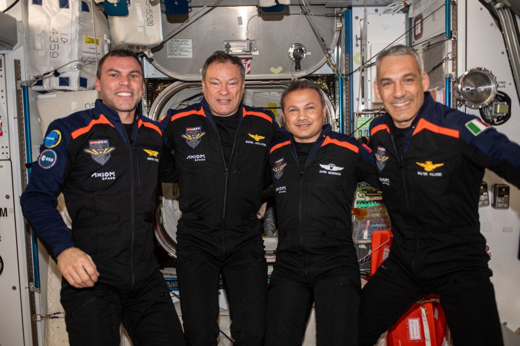 Lopez-Alegria, second from left, and the rest of the Ax-3 crew