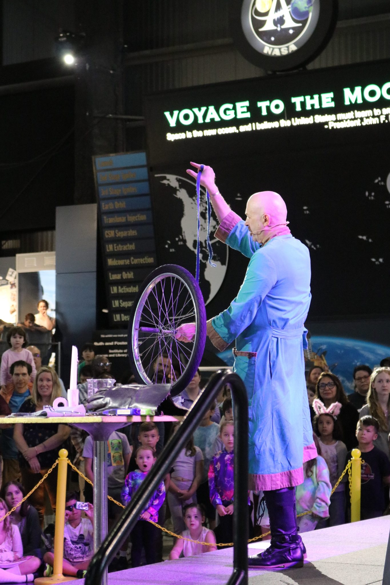 Audience members react during one of Hagerman’s demonstrations at Observe the Moon Night.