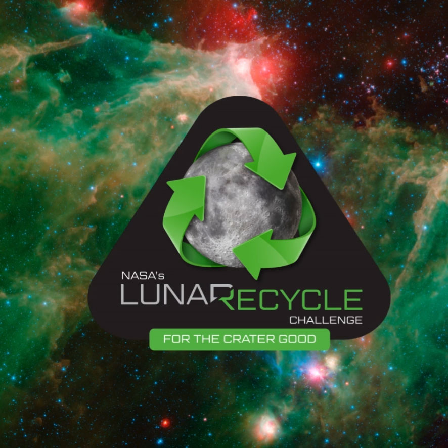 A constellation in the background with the LunaRecycle logo in the foregrand.