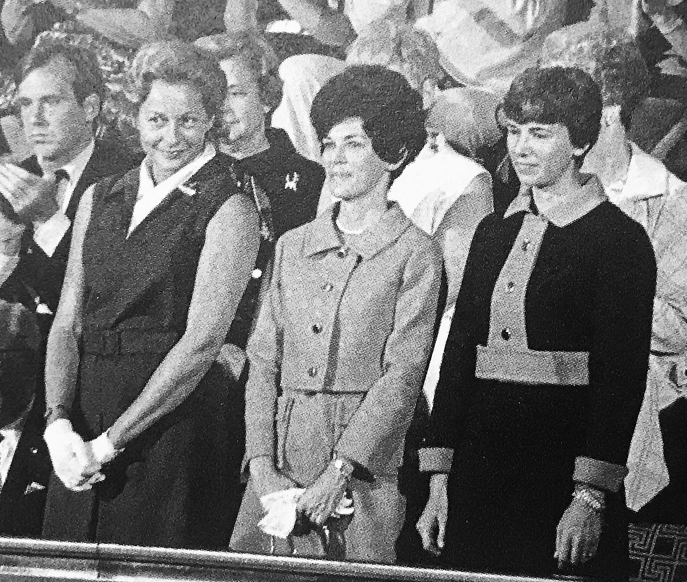 Apollo 11 astronauts’ wives Joan Aldrin, left, Patricia Collins, and Janet Armstrong receive recognition in the Visitors Gallery of the House Chamber