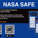 NASA SAFE App QR codes for Apple and Android devices to download app.