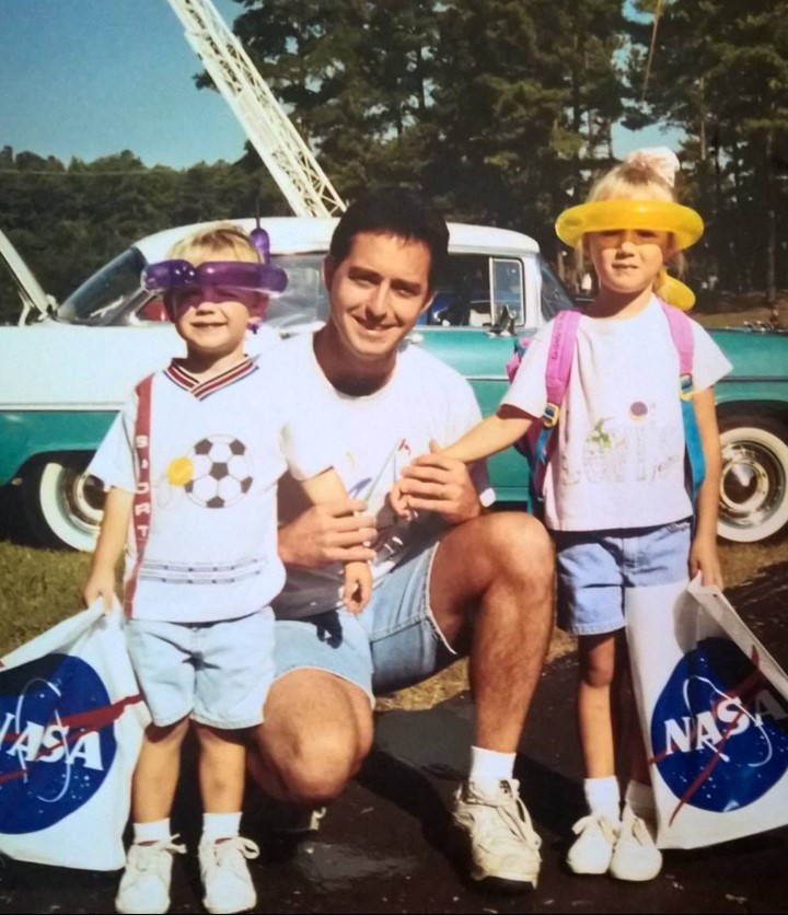 A young Jacob Onken smiles for a family photo while visiting Marshall with his father, Jay Onken, and sister, Elizabeth Onken, in 1998.