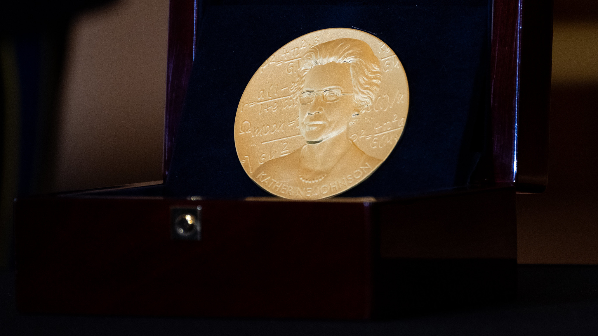 The Congressional Gold Medal in recognition of Katherine Johnson in recognition of her service to the United States as a Mathematician is seen during a ceremony recognizing NASA’s Hidden Figures, Wednesday, Sept. 18, 2024, in Emancipation Hall at the U.S. Capitol in Washington. Congressional Gold Medals were awarded to Katherine Johnson, Dr. Christine Darden, Dorothy Vaughan, and Mary W. Jackson in recognition of their service to the United States as well as a Congressional Gold Medal in recognition of all the women who served as computers, mathematicians, and engineers at the National Advisory Committee for Aeronautics and NASA between the 1930s and 1970s.