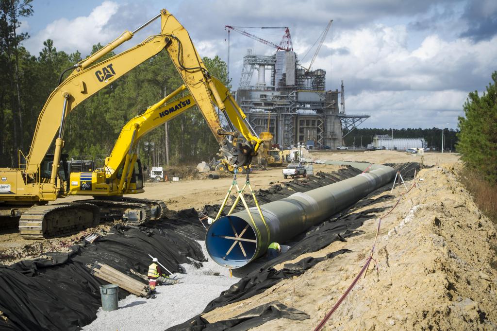 Water piping is installed near the Thad Cochran Test Stand (B-1/B-2) at NASA’s Stennis Space Center.