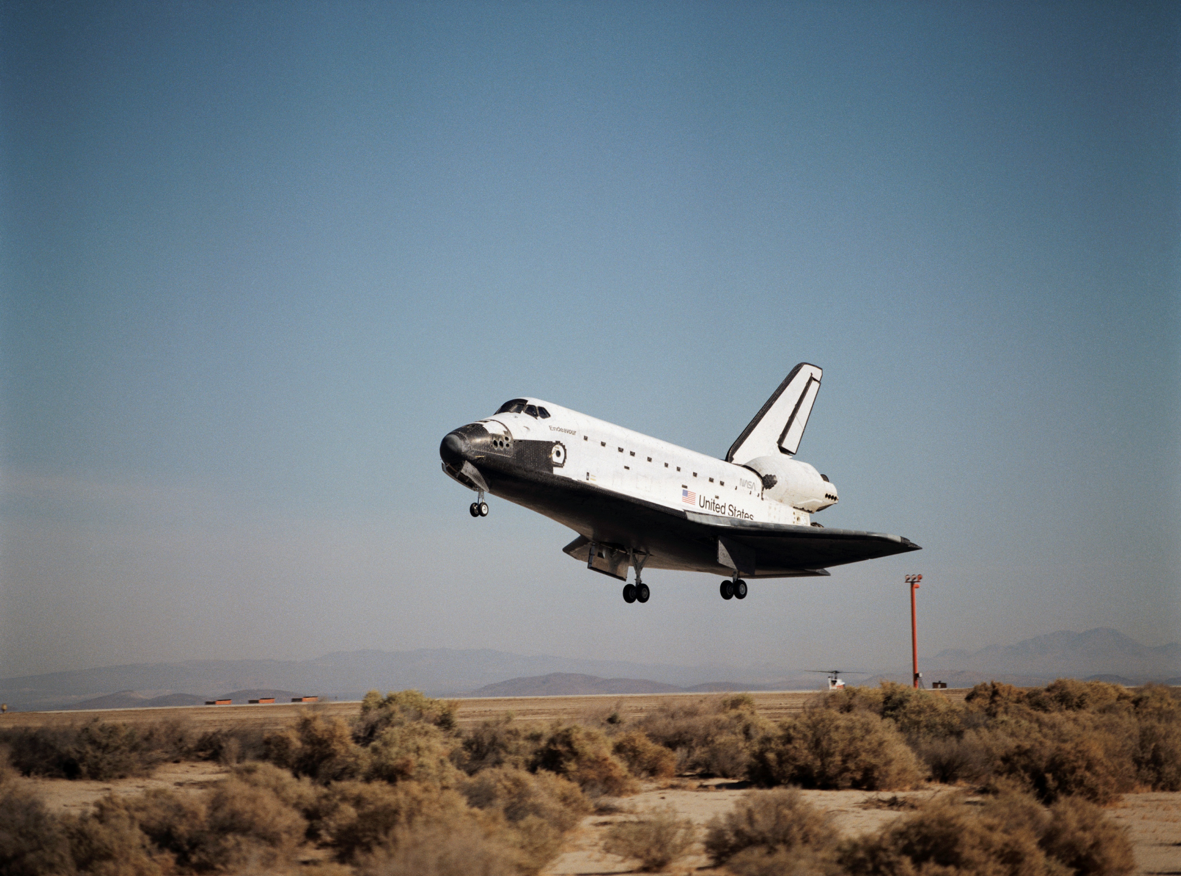 Endeavour moments before touchdown at California’s Edwards Air Force Base