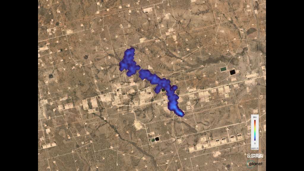 This methane plume was captured south of Midland, Texas, in the Permian Basin