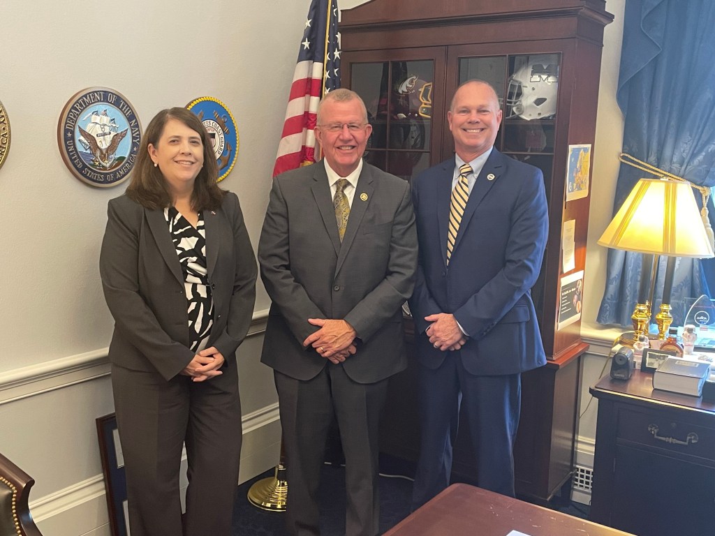 NASA Stennis Deputy Director Christine Powell, left, and NASA Stennis Director John Bailey, right, are standing with U.S. Rep. Mike Ezell of Mississippi during a visit to Capitol Hill