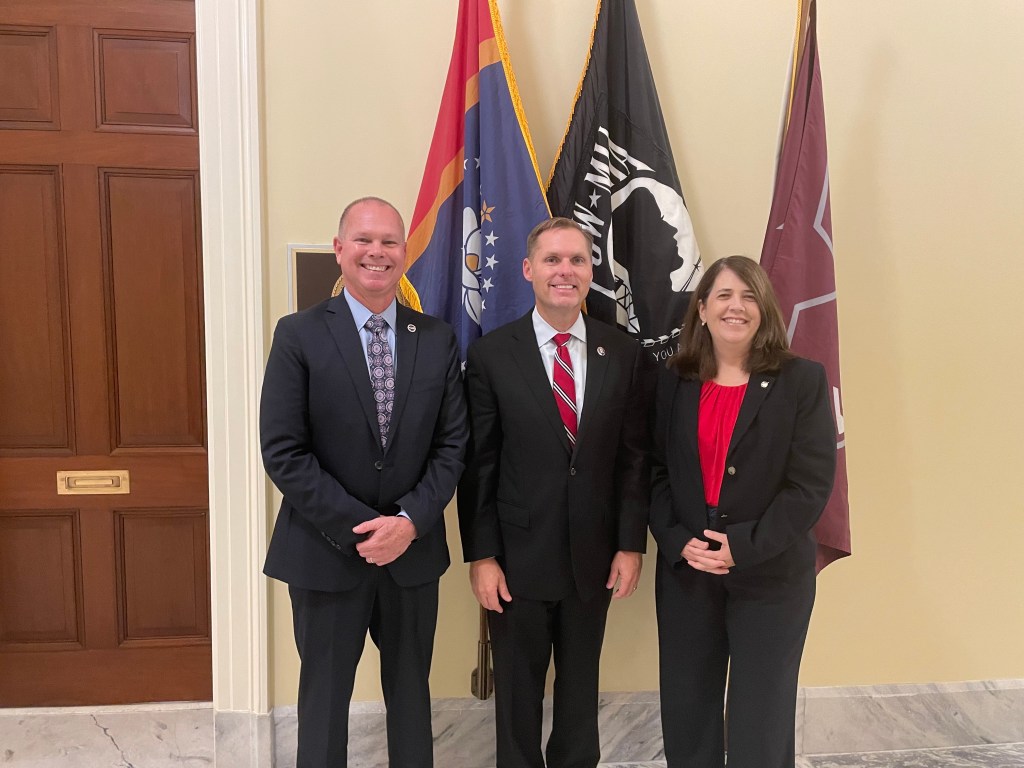 NASA Stennis Director John Bailey, left, and NASA Stennis Deputy Director Christine Powell, right, meet with U.S. Rep. Michael Guest of Mississippi during a visit to Capitol Hill in Washington, D.C.