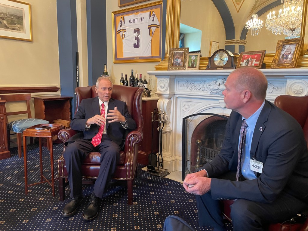 NASA Stennis Director John Bailey, right, meets with U.S. Rep. Steve Scalise of Louisiana