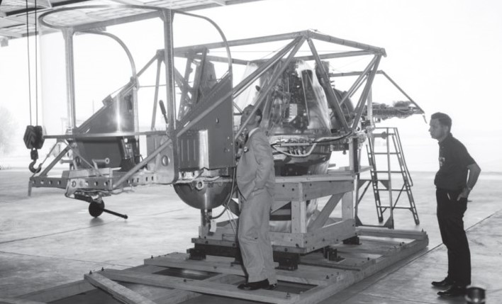 View of the first Lunar Landing Research Vehicle shortly after its arrival and prior to assembly at the Flight Research Center