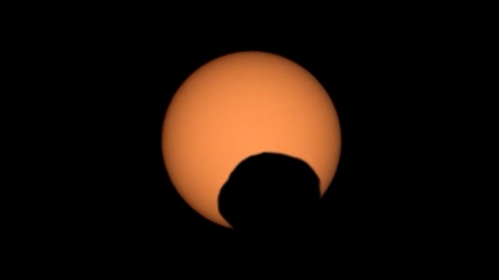 NASA’s Perseverance rover captured the silhouette of the Martian moon Phobos