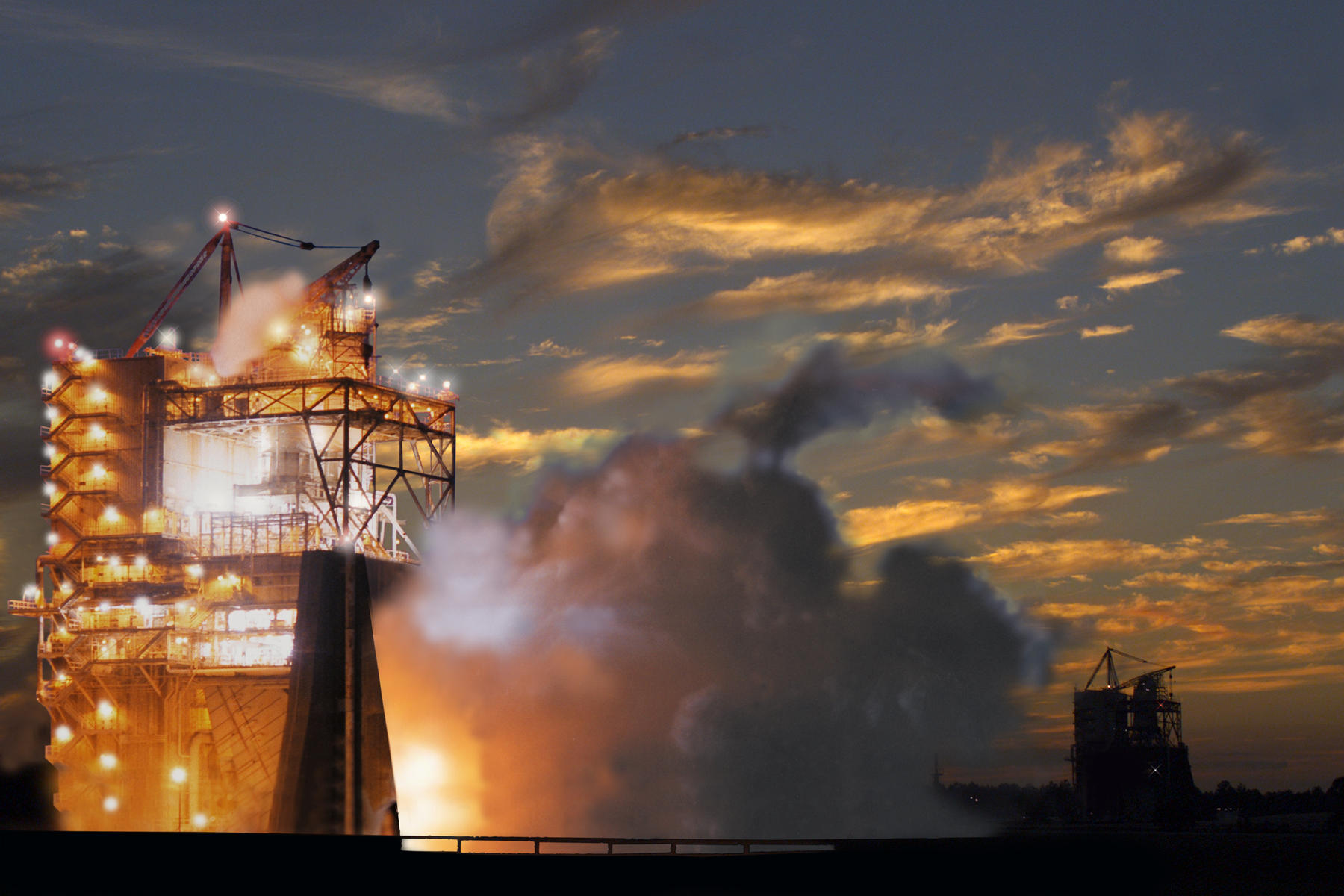 A space shuttle main engine test on the A-2 Test Stand