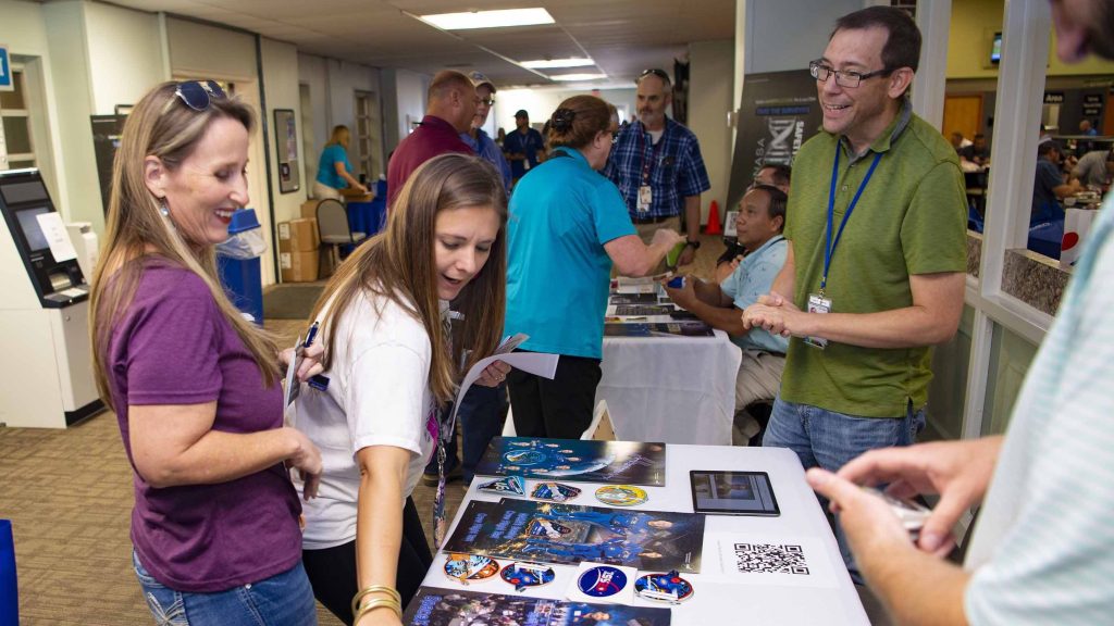 NASA Stennis employees visit one of the booths during the annual Safety and Health Day