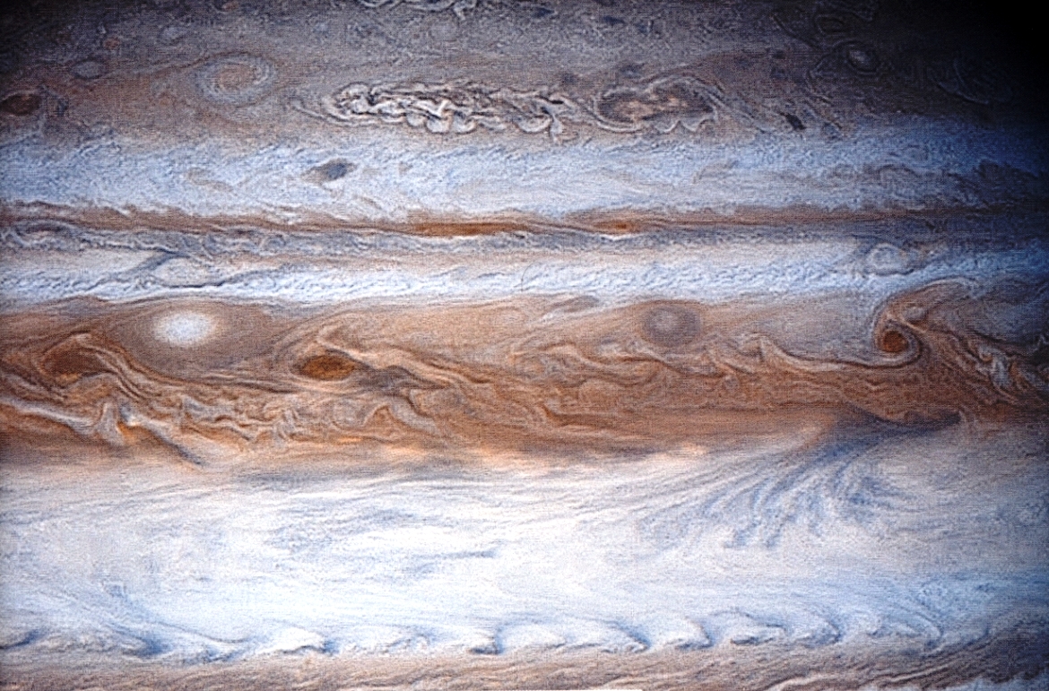 Galileo image of could formations on Jupiter