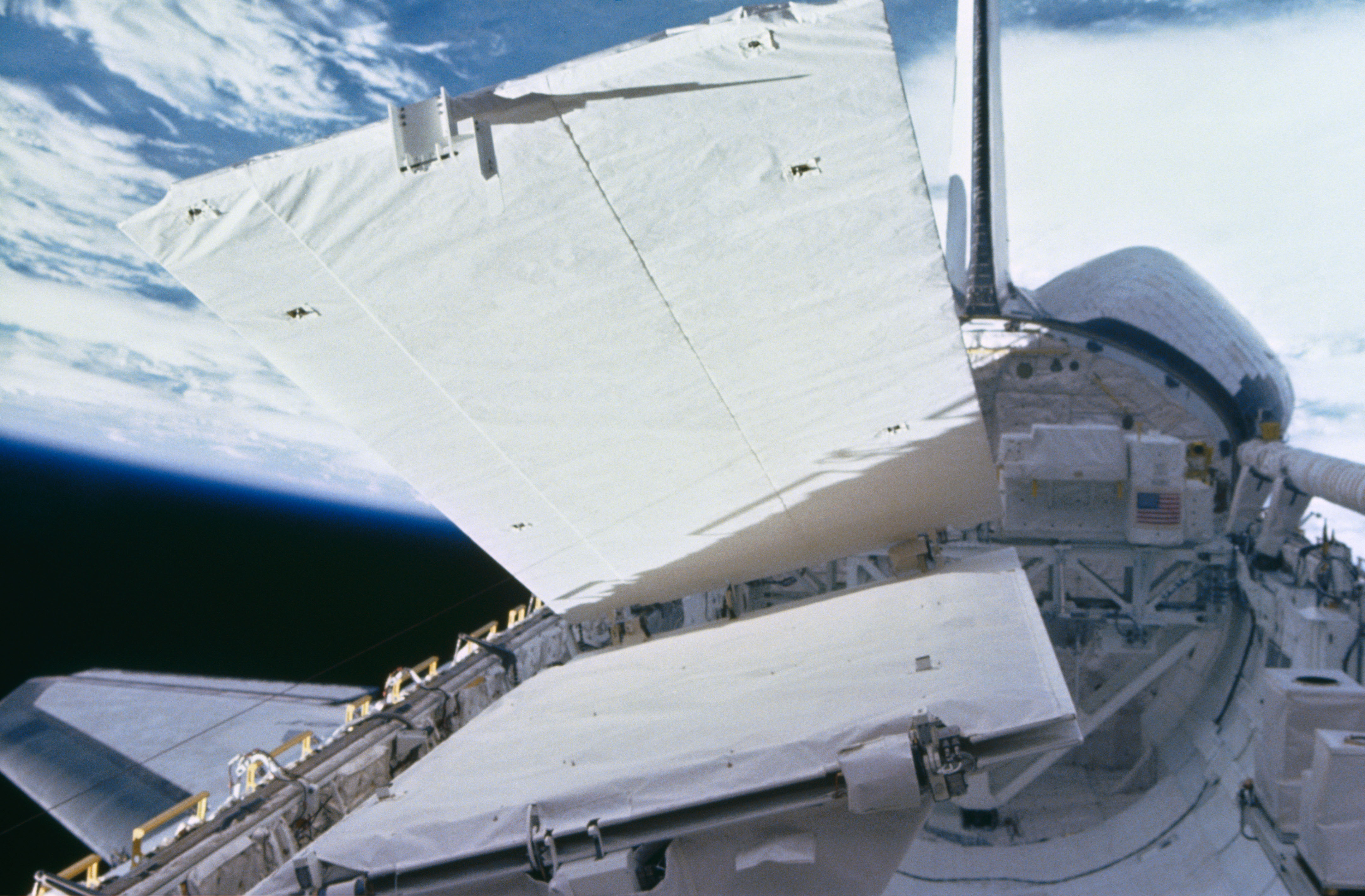 The SIR-B panel opens in Challenger's payload bay