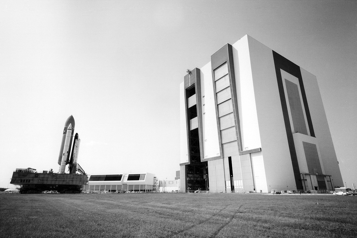 From the crawlerway, with the LCC and the VAB in the background