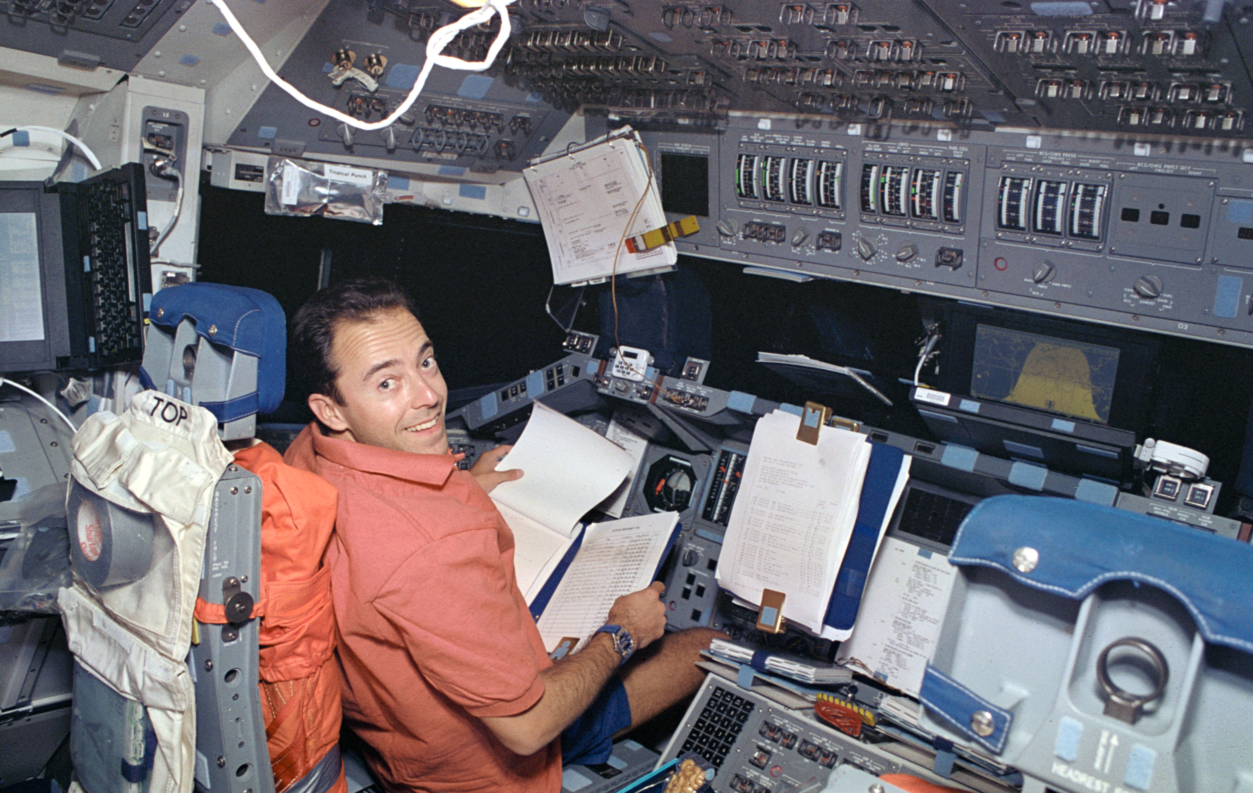 Jean-François Clervoy in the commander's seat during the mission