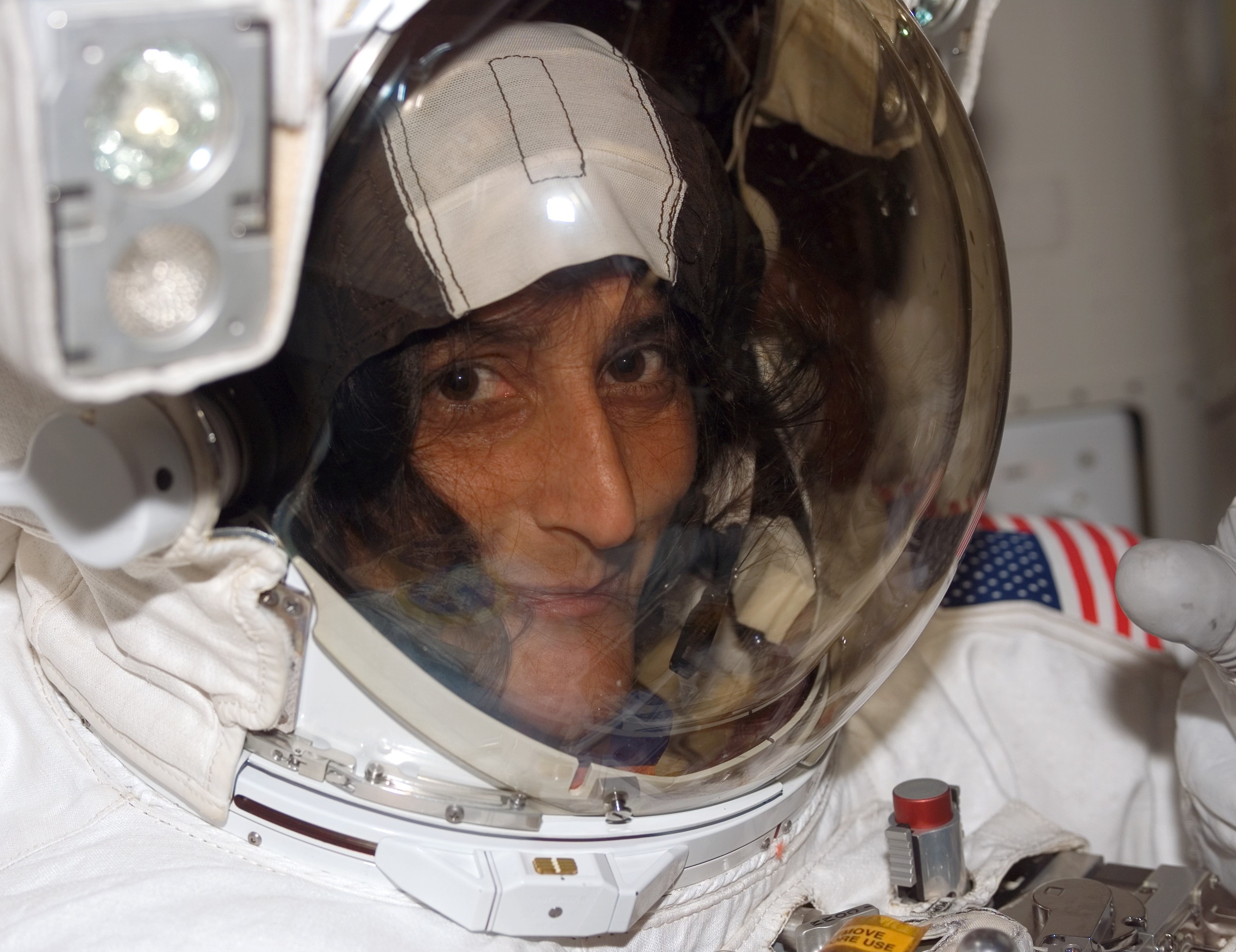 NASA astronaut Sunita L. Williams after the conclusion of the first of her seven career spacewalks