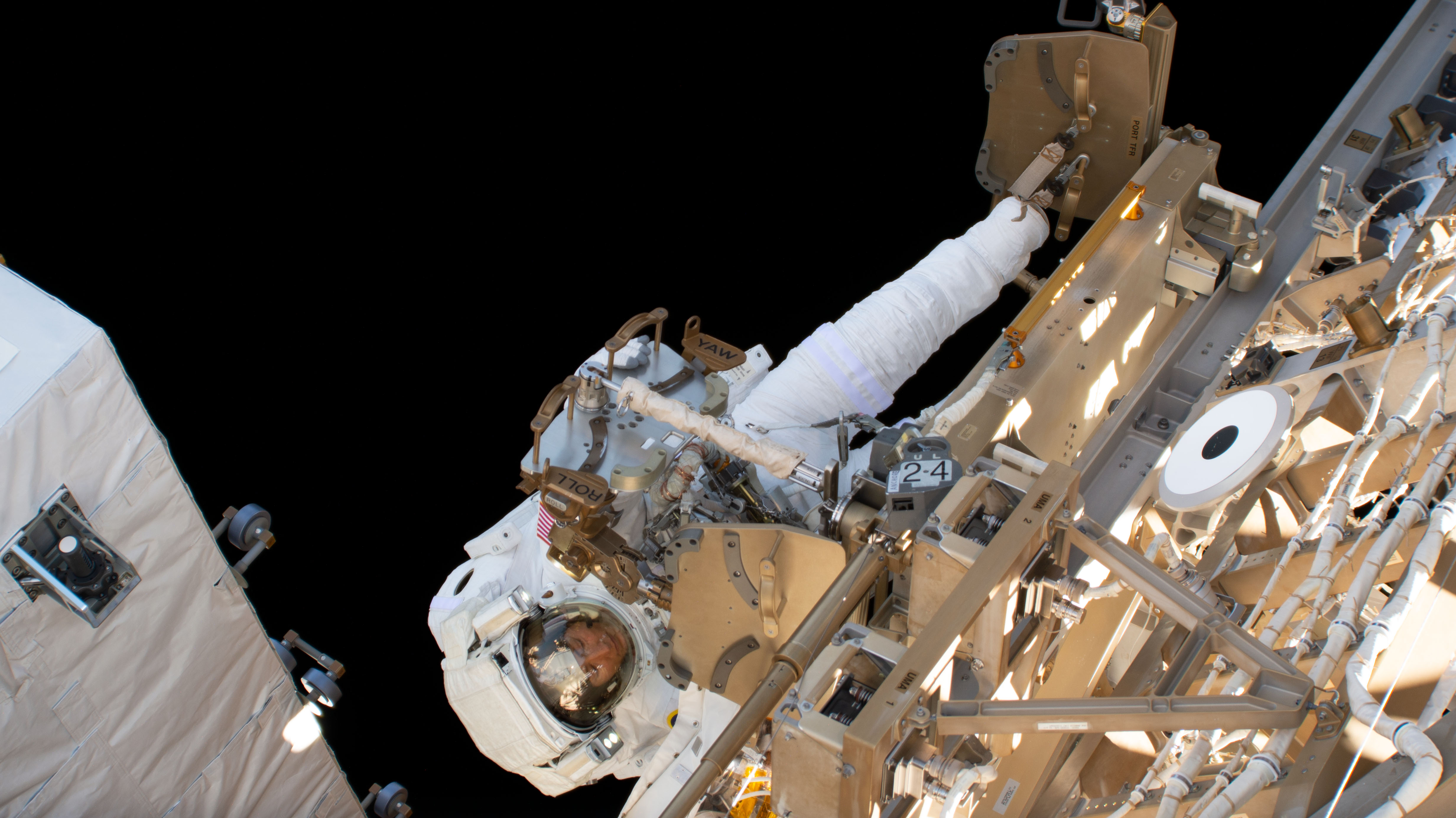 Expedition 59 NASA astronaut Christina H. Koch during the first of her six career spacewalks