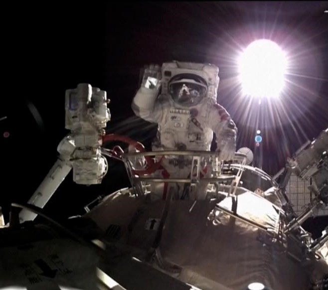 Wang Yaping during the first spacewalk by a Chinese woman astronaut from the Tiangong space station