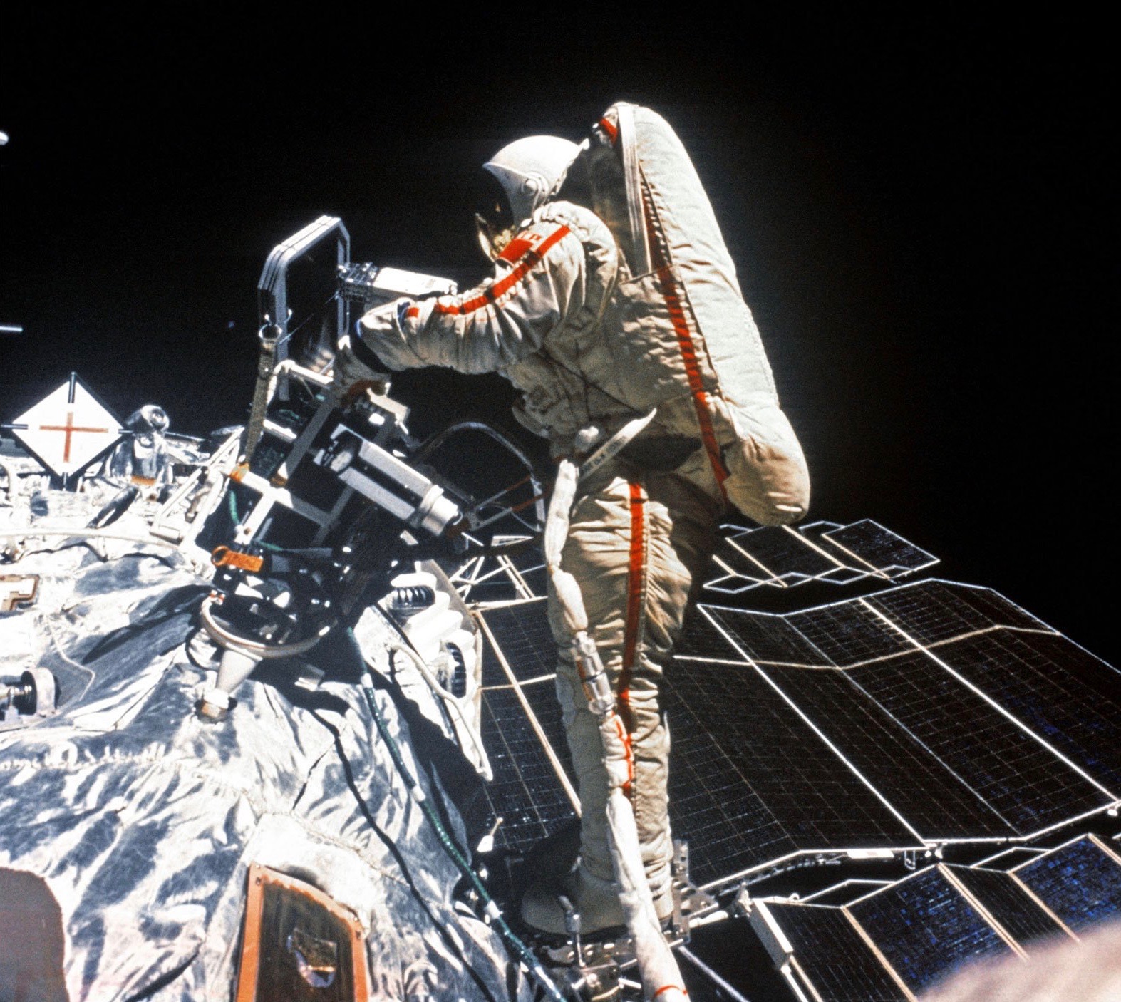 Soviet cosmonaut Svetlana Y. Savitskaya during her historic spacewalk outside the Salyut 7 space station