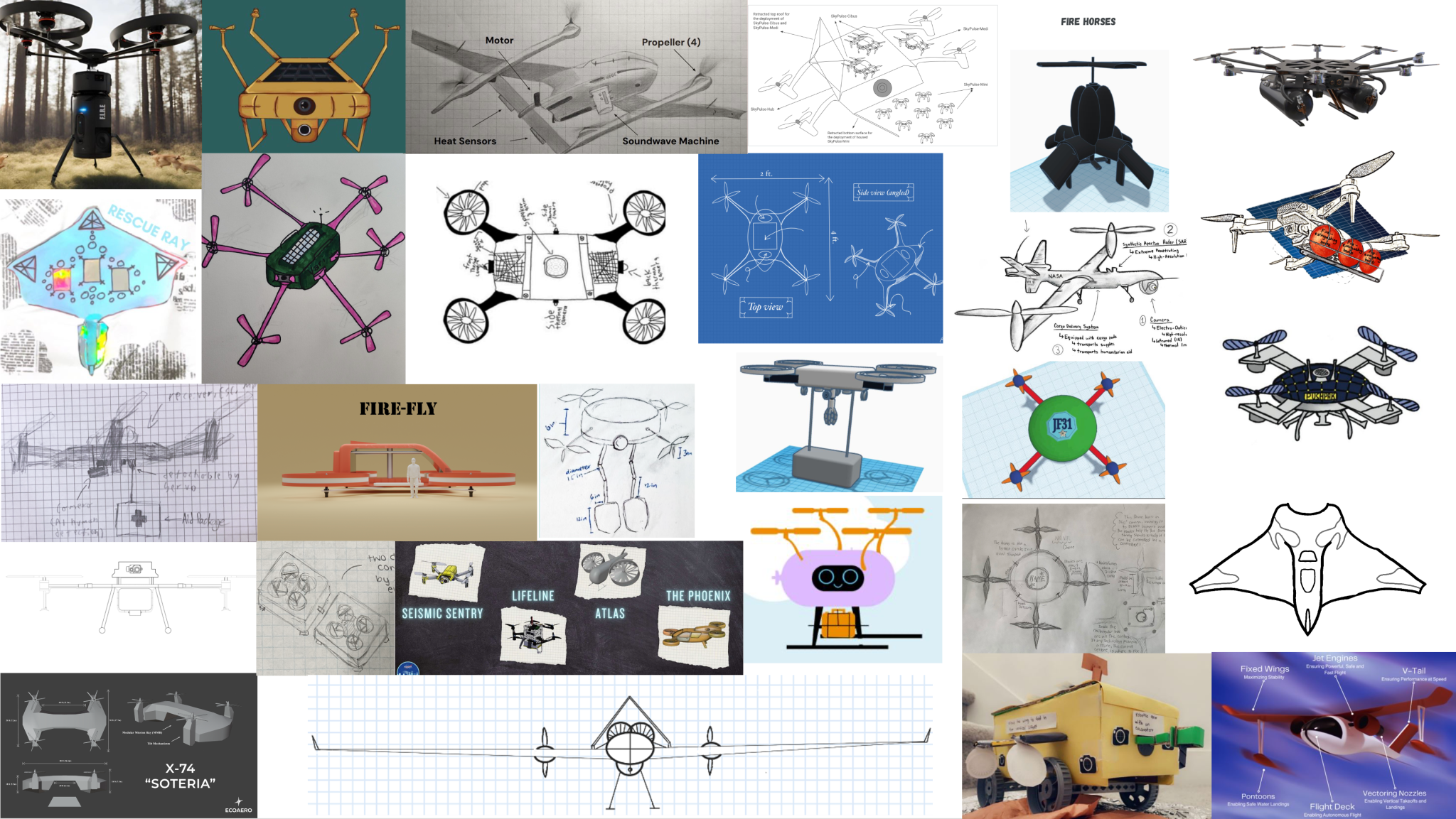 This collage features the winning designs in the 2024 Dream with Us Design Challenge, which asks students to dream of innovations for the future of aviation.