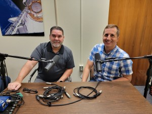 (From left) Moe Moeller and Jared Daum are pictured during a recording of Houston We Have a Podcast. Credit: Moe Moeller