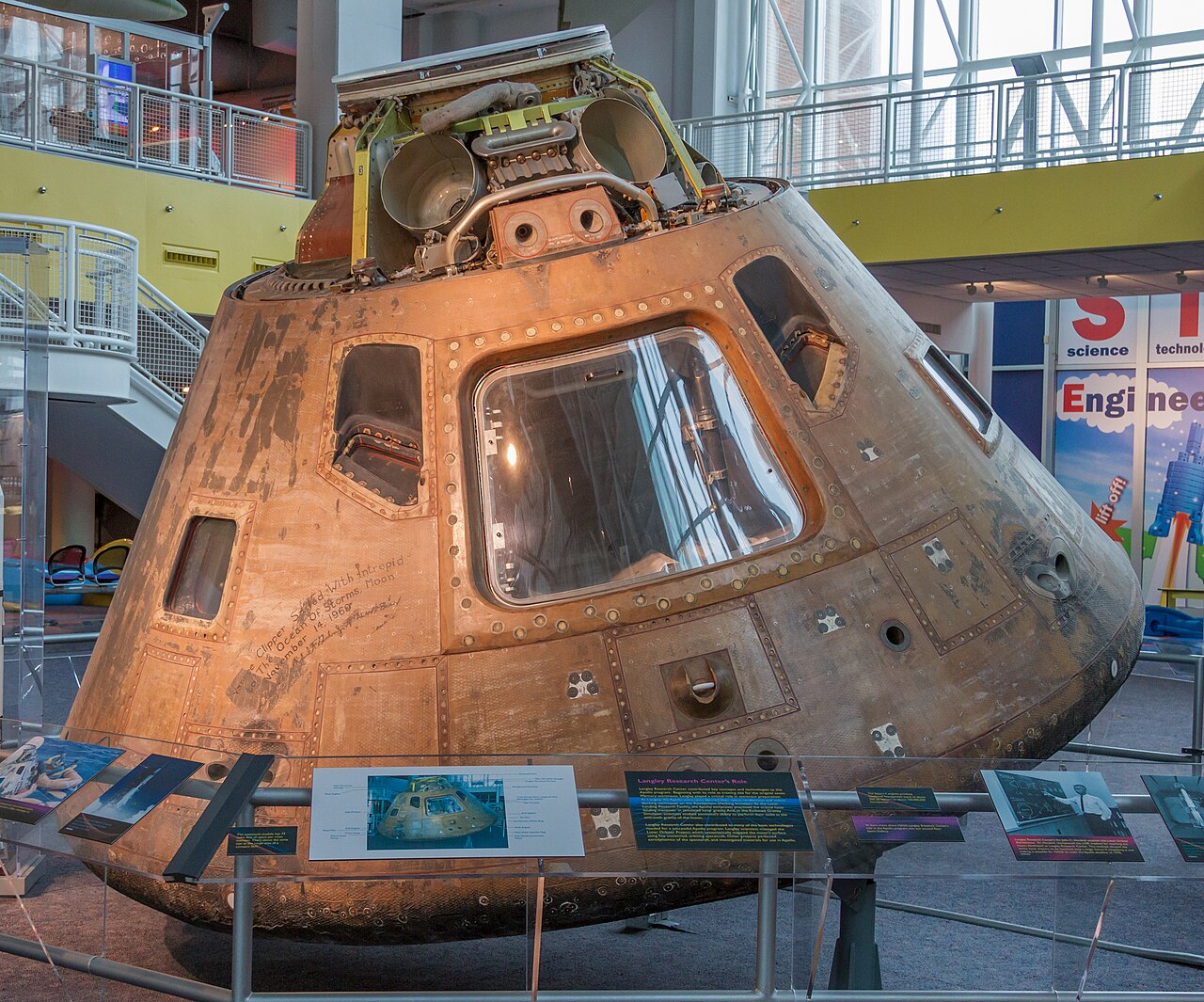 The Apollo 12 Command Module Yankee Clipper on display at the Virginia Air and Space Center in Hampton